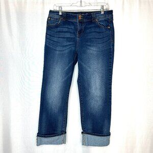 INC Womens Straight Cropped Jeans Curvy Fit, 10 Boho Preppy Whiskered Big Cuff